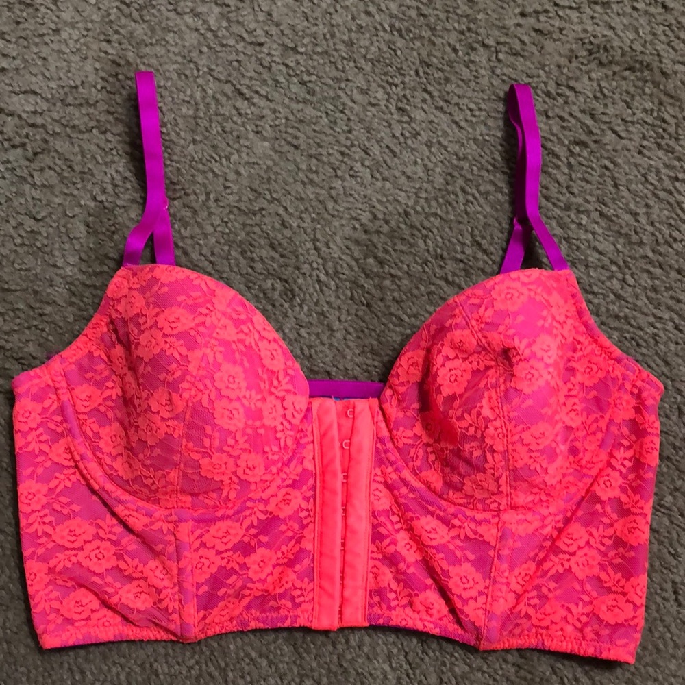 L’Amour Nanette Leopore neon pink bustier bra, L